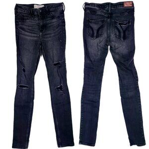 Hollister High Rise Super Skinny Black 27 W 30 L Jeggings Jeans Distressed rip
